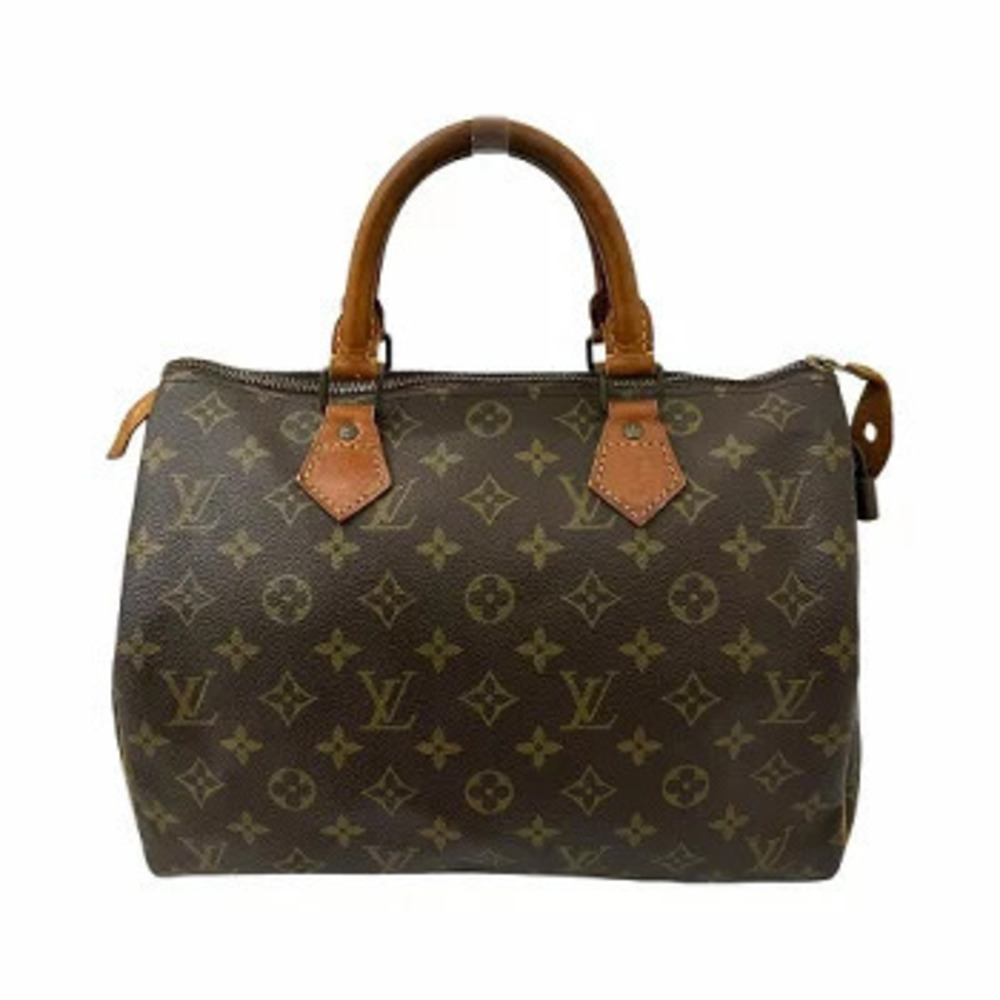 LOUIS VUITTON Monogram Speedy Handbag Brown Leather Tote Bag Boston
